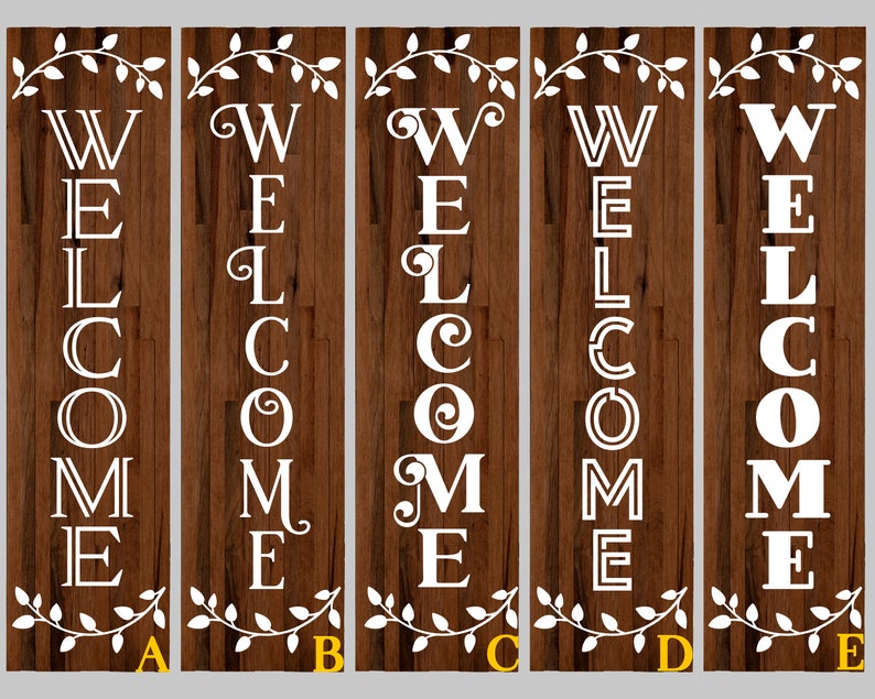 Floral Leaves Vertical Welcome Vinyl Decal Leaves Vertical Welcome Vinyl Sticker Welcome Door Decal Welcome Door Sticker Welcome Sign image 2