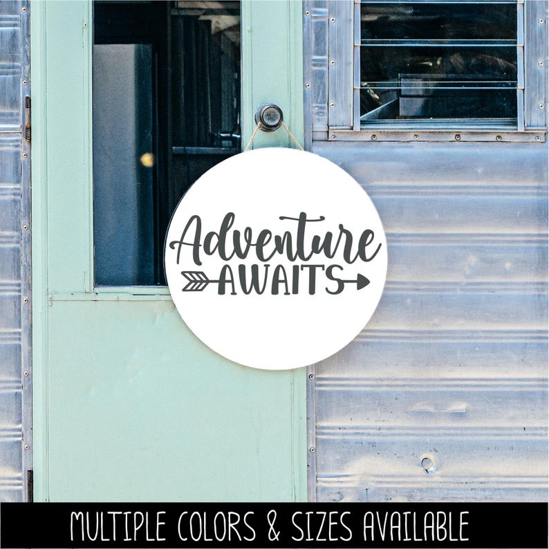 Adventure Awaits Decal Vinyl Sticker, Door Round Camper Sticker RV Car ...