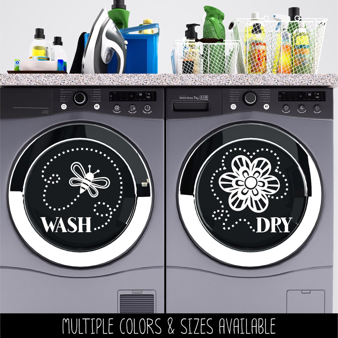 Bee and Flower Wash Dry Vinyl Decal Set - Bee, Flower Washer & Dryer ...