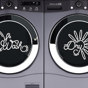 Wash Butterfly & Dry Flower Vinyl Decal Set - Washer and Dryer Vinyl Decal Set - Laundry Room Decal Sticker - Washer and Dryer Sticker Set
