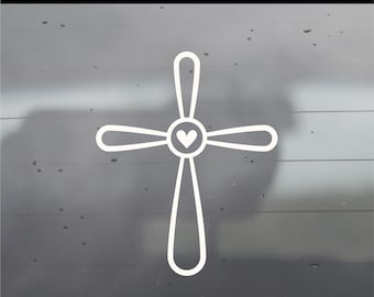 Outline Cross with Heart Vinyl Decal, Cross and Heart Vinyl Decal, Cross Sticker, Jesus Sticker, Christian Decal, Jesus Decal, Car Decal