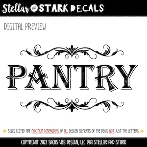 Pantry with Scroll Decal - Kitchen Pantry Sticker - Food Pantry Door Label - Food Pantry Door Sticker - Kitchen Pantry Door Decal - Pantry image 7