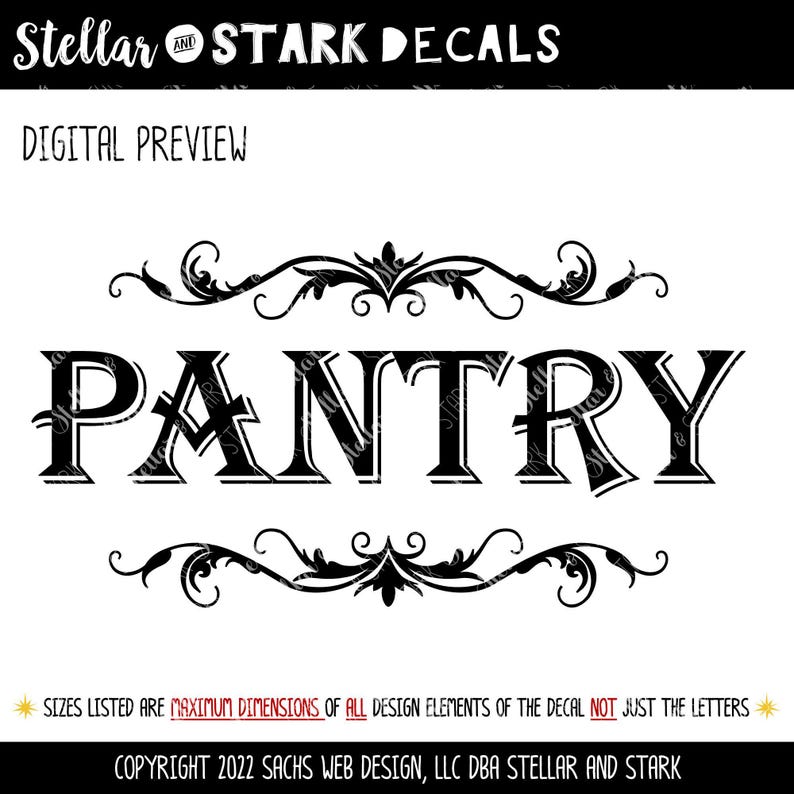 Pantry with Scroll Decal - Kitchen Pantry Sticker - Food Pantry Door Label - Food Pantry Door Sticker - Kitchen Pantry Door Decal - Pantry image 7