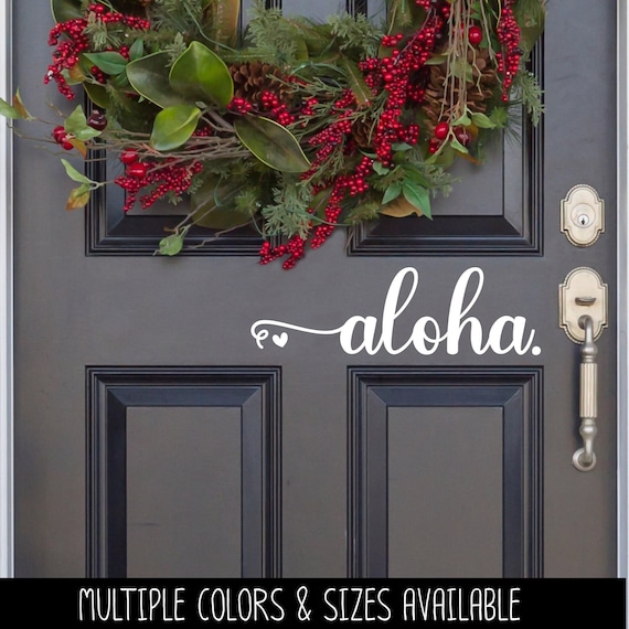 Cursive Aloha Hearts Decal - Aloha Sticker - Aloha Door Decal - Aloha Car Decal - Aloha Mailbox - Aloha Door Sticker - Hawaiian Greeting