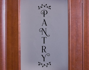 Vertical Pantry Curved Leaves Decal - Kitchen Pantry Sticker - Food Pantry Door Label - Food Pantry Door Sticker -Kitchen Pantry Door Decal