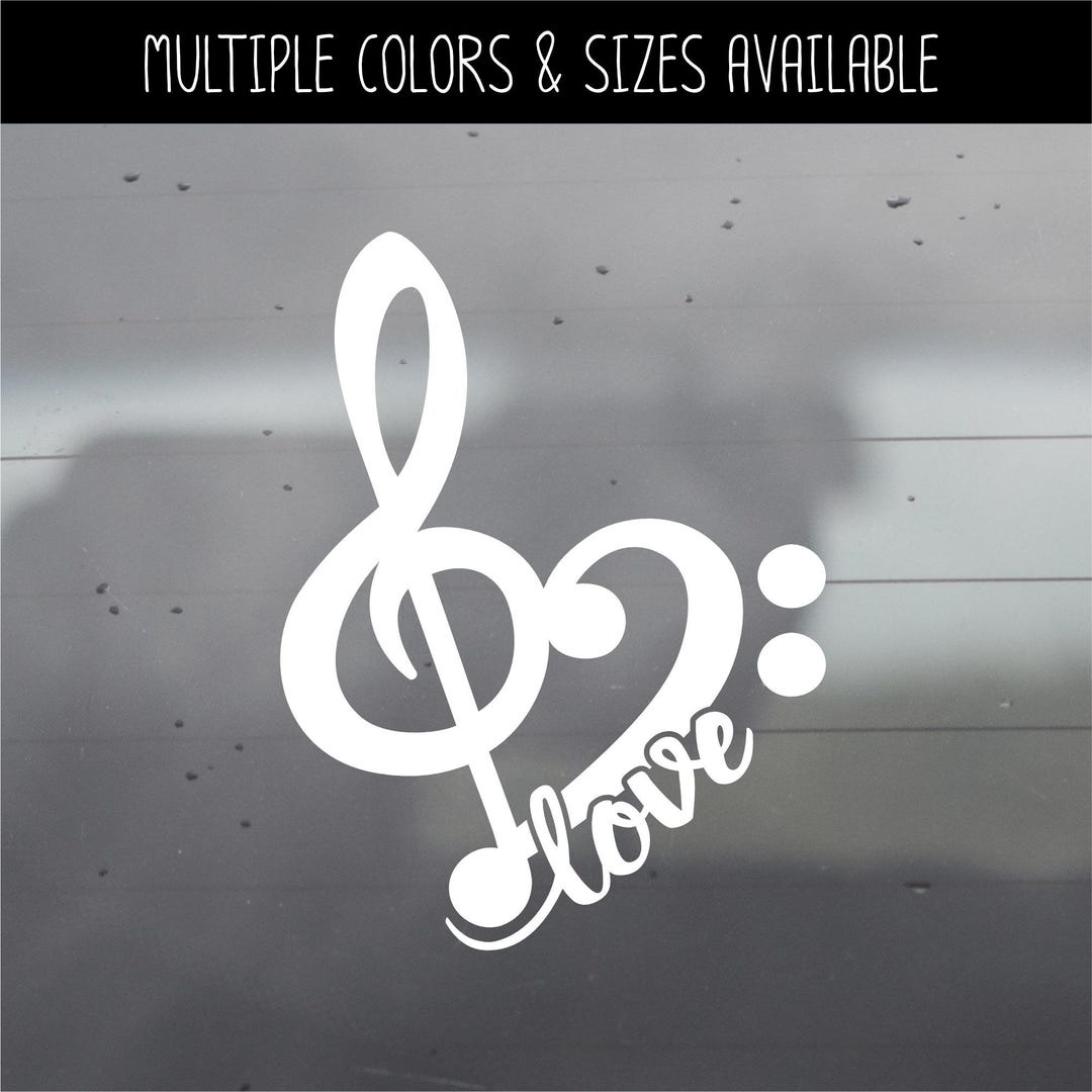 Treble Bass Clef Heart Vinyl Decal - Music Decal - Music Car Decal ...