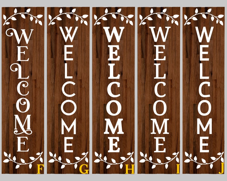 Floral Leaves Vertical Welcome Vinyl Decal Leaves Vertical Welcome Vinyl Sticker Welcome Door Decal Welcome Door Sticker Welcome Sign image 3