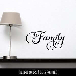 Cursive Family Heart Vinyl Decal -Family Wall Sticker - Family Sticker - Family Vinyl Decal - Cursive Family Door Decal - Family Wall Sign