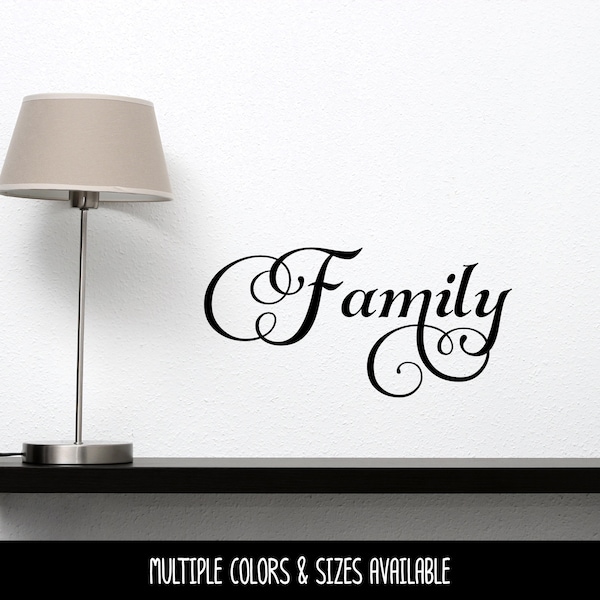 Cursive Family Heart Vinyl Decal -Family Wall Sticker - Family Sticker - Family Vinyl Decal - Cursive Family Door Decal - Family Wall Sign