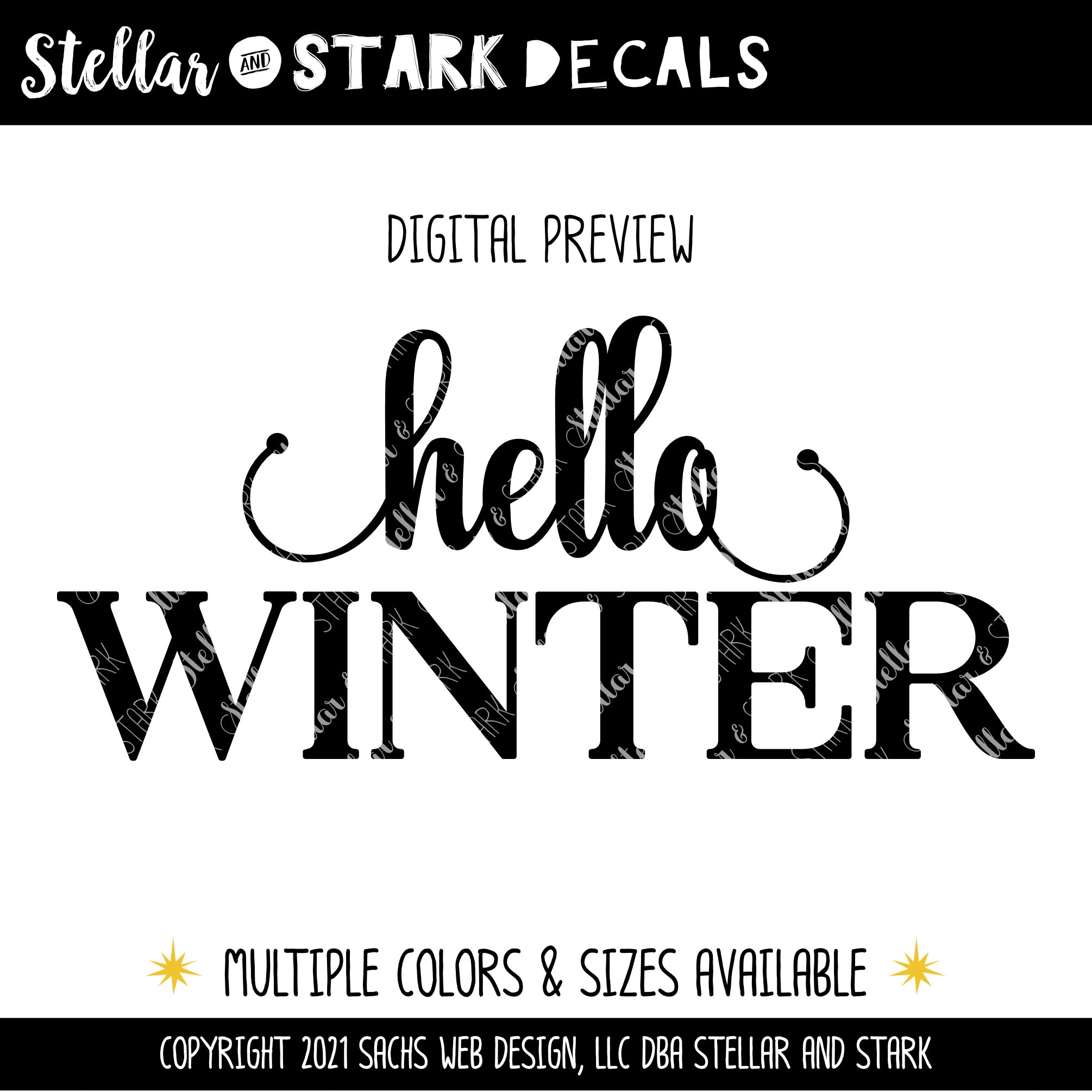 Hello Winter Cursive Stacked Vinyl Decal - Hello Winter Vinyl Sticker ...