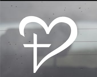 Cross Heart Vinyl Decal - Jesus Heart Decal - Jesus Cross Vinyl Decal - I love Jesus Vinyl Decal - Jesus Sticker - Jesus Cross Sticker -Love