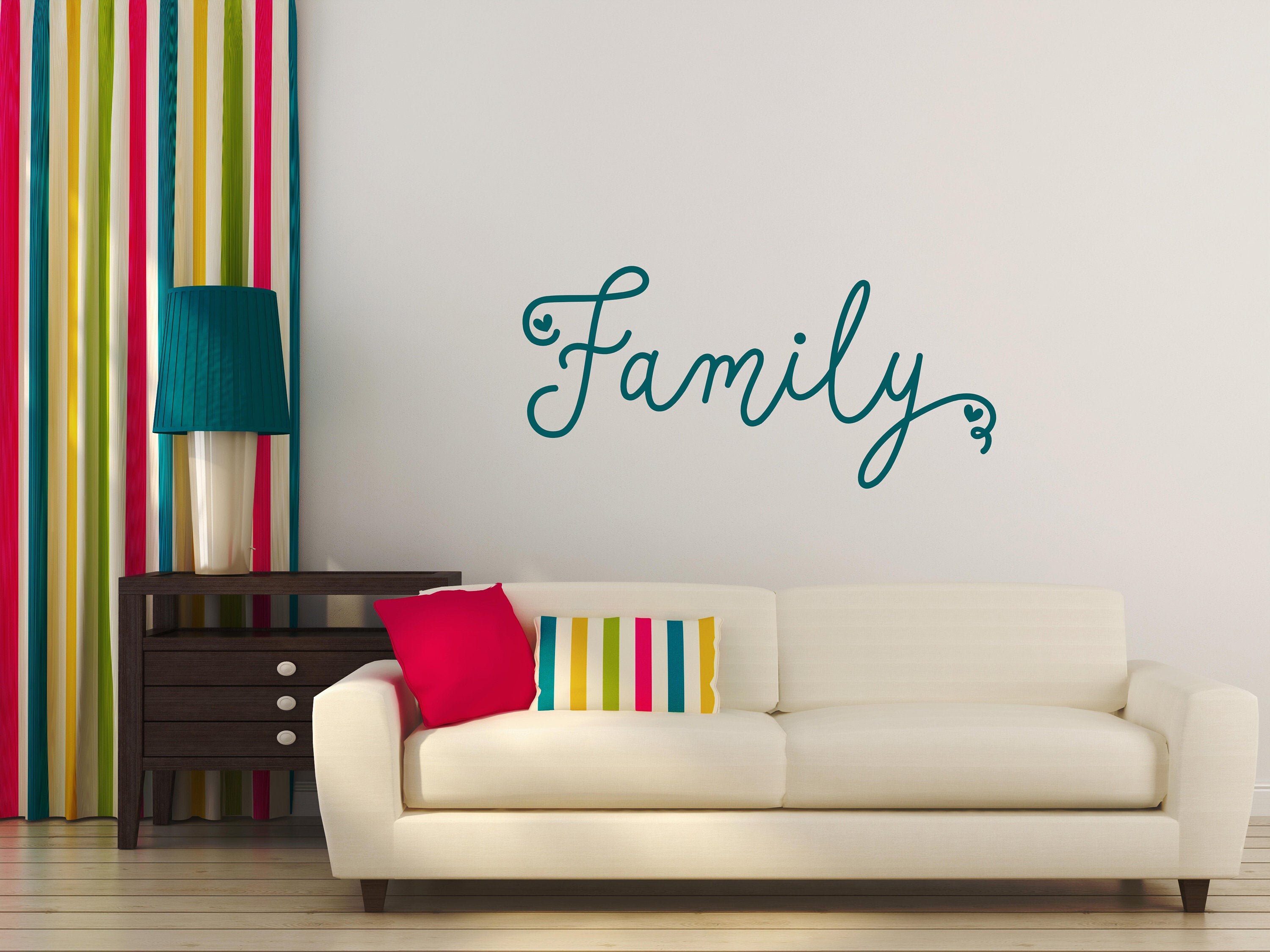 Cursive Family Heart Vinyl Decal Family Wall Sticker Family Etsy