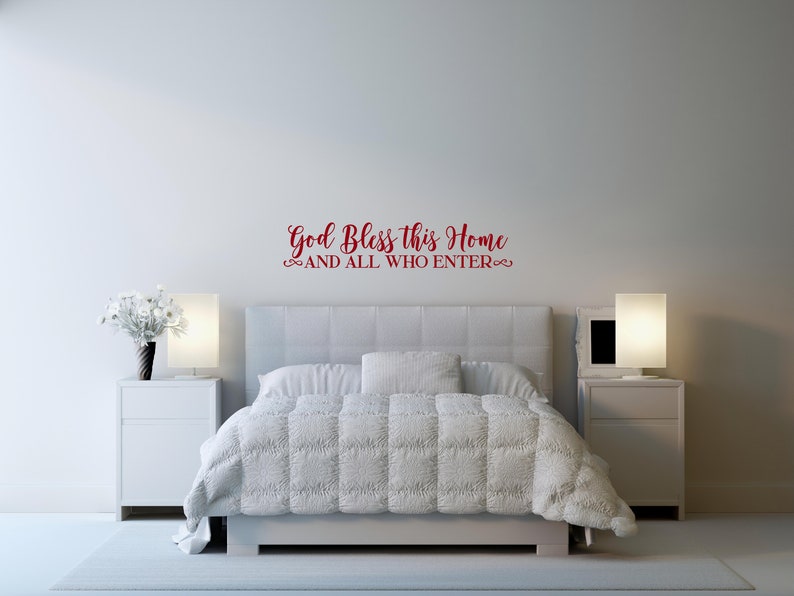 "Bless This Home And All Who Enter" Vinyl Wall Decal - Bible Verse For Entryway - Picniva