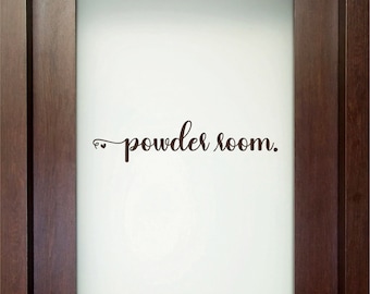 Powder Room with heart Decal - Powder Room Sticker - Powder Room Door Decal - Powder Room Wall Decal - Washroom Decal - Bathroom Decal