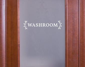 Washroom with Curved Leaves Vinyl Decal - Washroom Sticker - Bathroom Door Decal - Bathroom Wall Decal - Washroom Decal - Bathroom Decal