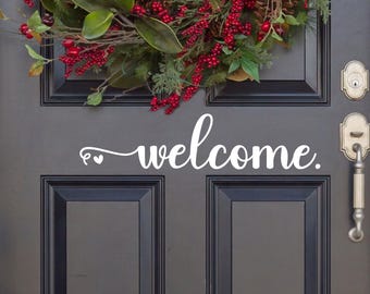 Cursive Welcome Heart Vinyl Decal - Welcome Vinyl Sticker - Welcome Door Decal- Welcome Door Sticker - Welcome Mailbox Sticker -Welcome Wall