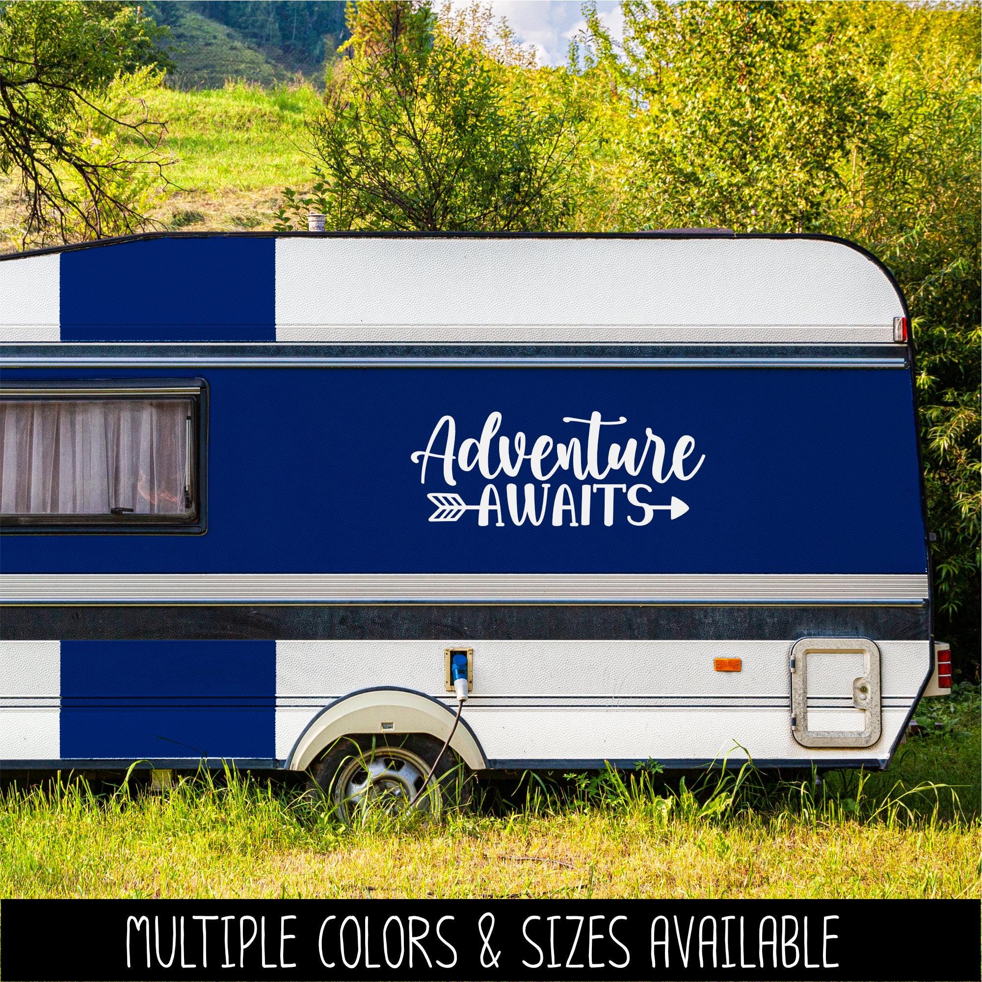 Adventure Awaits Decal Vinyl Sticker, Door Round Camper Sticker RV Car ...