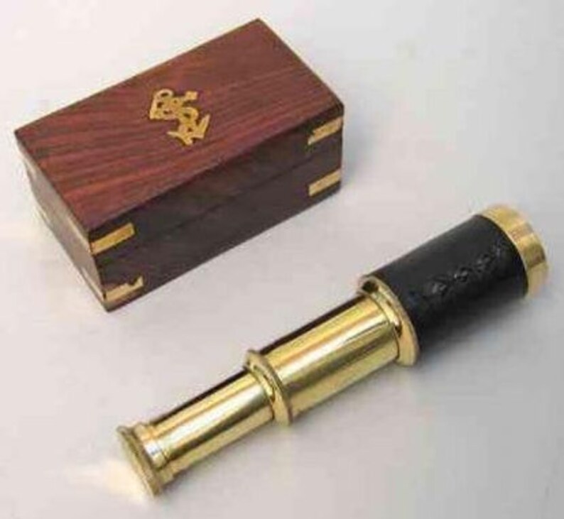 Small Brass Telescope with Pullout Wooden Box Nautical Decor Maritime New