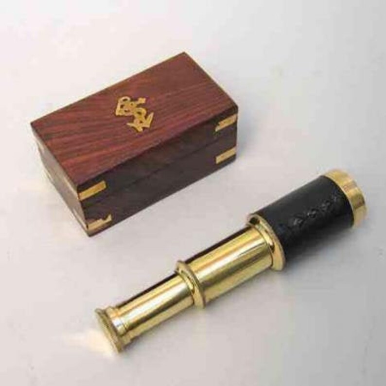 Small Brass Telescope with Pullout Wooden Box Nautical Decor Maritime New
