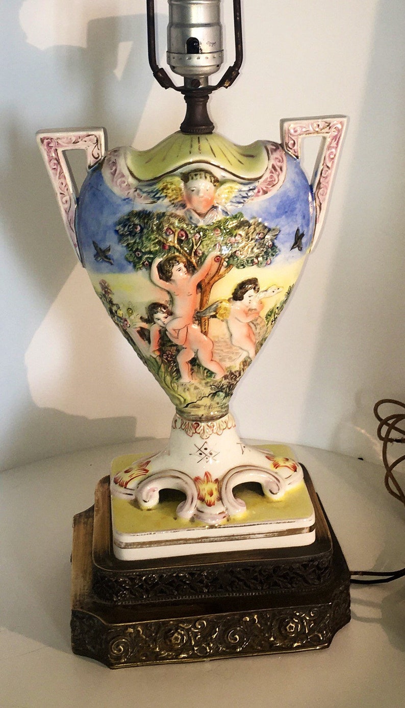 Capodimonte lamp Italian porcelain with cherubs Etsy