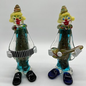 Murano glass clown musician figurines set of 2 hand made Venetian j.i.co