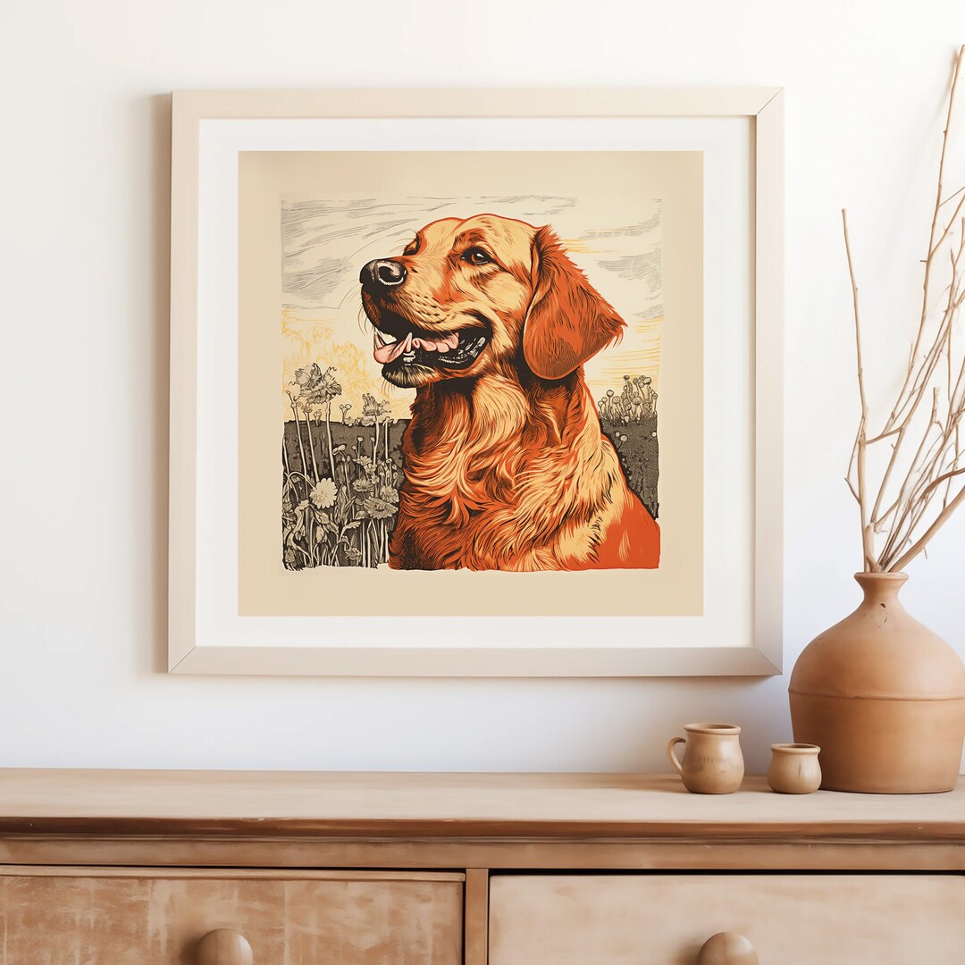 Golden Retriever Wall Art Print, Block Print Style, Dog Art, Poster ...