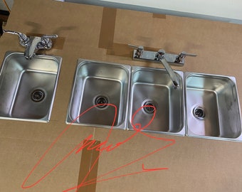 4 Large Compartment Concession Sinks, 3 Dish & 1 Hand Washing Sink