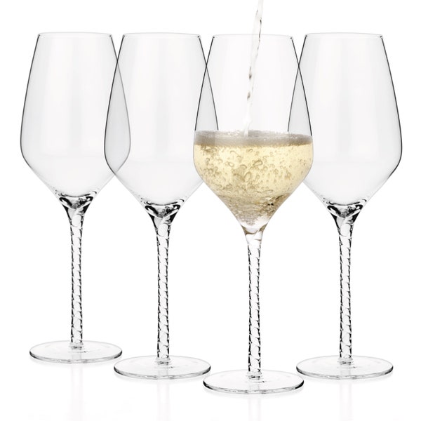 Luxbe - Grands verres à vin en cristal, lot de 4 - Parfaits pour les vins blancs, rouges ou mousseux - 100 % sans plomb faits à la main - 19 onces