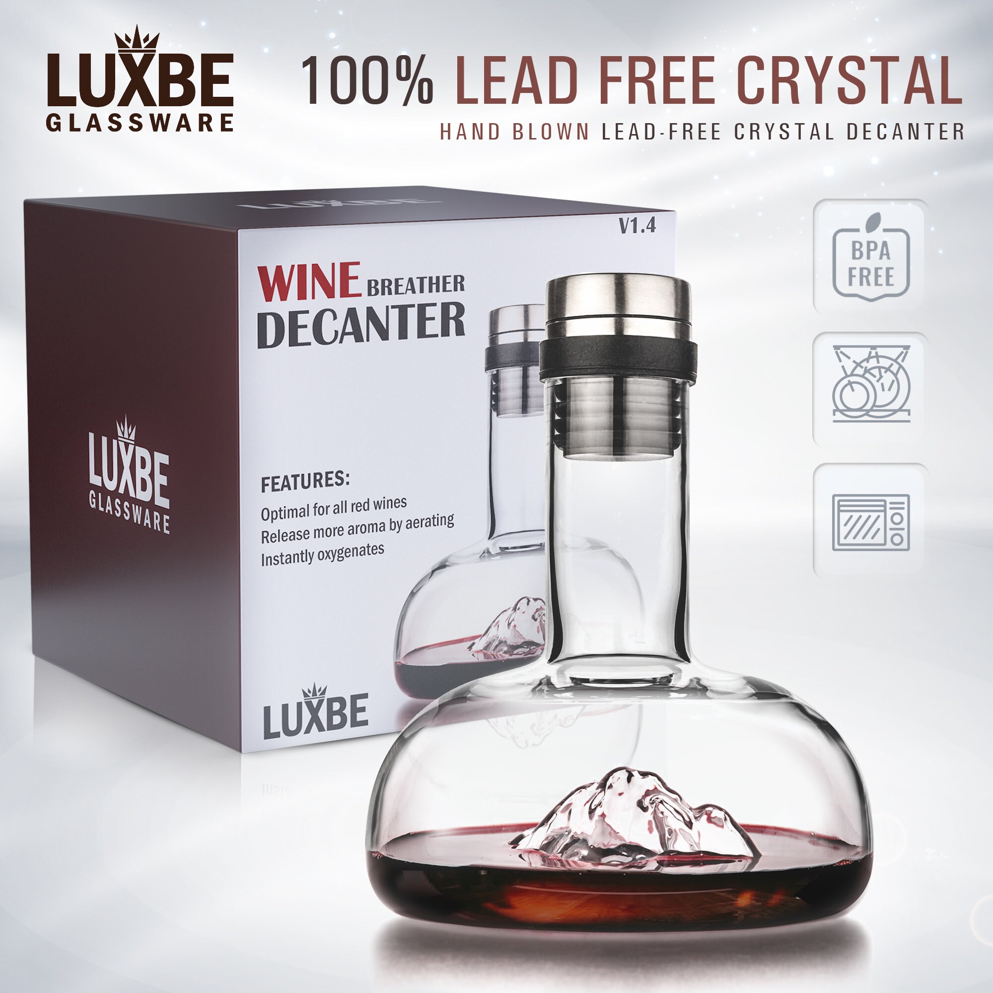 Wine Decanter 54ounce 100 Hand Blown Leadfree Crystal Glass Sturdy