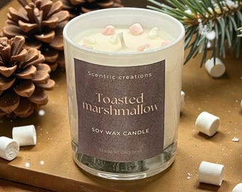 Toasted Marshmallow Scented Soy Candle | 45 Hour Burn Time | Eco Friendly | Gift | Hand Poured | 30cl Gloss Black Jar