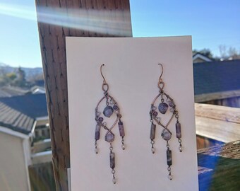 Oxidized Copper Amethyst Earrings • Rose Quartz Chandelier Jewelry