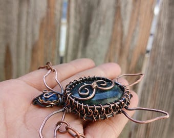 Kambaba Jasper Sea Turtle Pendant – Mother of Pearl, Oxidized Copper Necklace