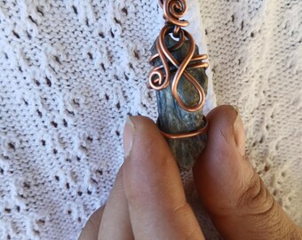 Rough Kyanite Pendant • Oxidized Copper Wire Wrapped Necklace