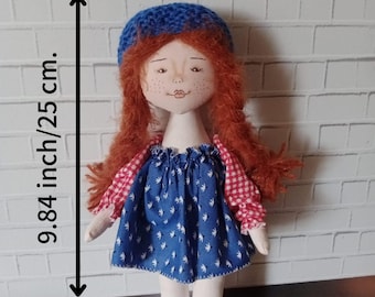 Poupée de chiffon en coton faite main : mini-poupée d'art textile de 9,84 po.