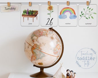 Druckversion Montessori Kalender Karten für Morgen Circle Time | Waldorf Ewiger Kalender | Aquarell Karten für Homeschool oder Klassenzimmer
