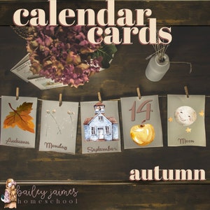 XL Versione corsiva Calendario Montessori Cards for Morning Circle Time / Waldorf Perpetual Calendar / Watercolour Cards for Homeschool