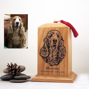 Cremation Engraved dog Urn Pet Urn Memorial Keepsake Cremation Urn Custom Photo Personalized Engraved Natural Alder small to Large dog urn