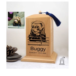 Ferret Customize  Urn, Weasel Ferret Urn Memorial Keepsake Cremation Urn Custom Personalized Engraved Natural Alder small to Large