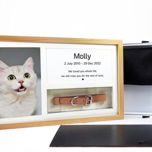 Cat Ashes & Keepsake wooden Frame (15&quot;x8&quot;) - Holds a collar, Engraved poem and ashes for dog cat pet up to 15kg (30lbs)-510cc- Solid Wood