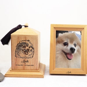 Pomeranian dog urn, Pomeranian urn with frame, Dog Urn, Pomeranian, urn, Zwergspitz urn, Keepsake Box, Engraved, customize Pomeranian urn