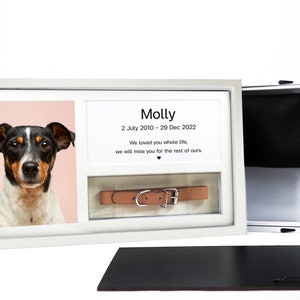 Pet Ashes & Keepsake wooden Frame (15&quot;x8&quot;) - Holds a collar, Engraved poem and ashes for dog cat pet  up to 15kg (30lbs)-510cc- Solid Wood