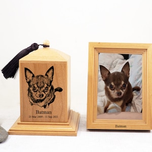 chihuahua urn, chihuahua urn with frame, Dog Urn, chihuahua, Pet Urn, Custom Dog Urn, Keepsake Wood Box, Engraved, customize chihuahua urn