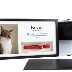 Pet Ashes & Keepsake wooden Frame (15&quot;x8&quot;) - Holds a collar, Engraved poem and ashes for cat pet up to 15kg (30lbs)-510cc- Solid Wood