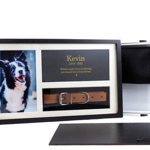 Photo frame urn & Keepsake wooden Frame (15&quot;x8&quot;) - Holds a collar, Engraved poem and ashes for pet up to 15kg (30lbs)-510cc- Solid Wood