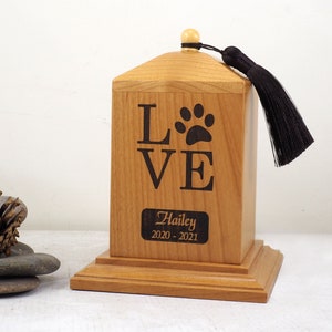 Engraved custom Pet Urn with Name, Personalized Dog or Cat Urn, Custom Dog Urn, Modern Urn, Solid wood and Metal Urn, LOVE Image, Cremation