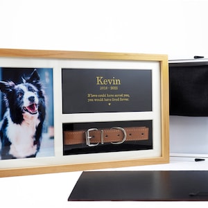 Dog Ashes & Keepsake wooden Frame (15&quot;x8&quot;) - Holds a collar, Engraved poem and ashes for dog cat pet up to 15kg (30lbs)-510cc- Solid Wood