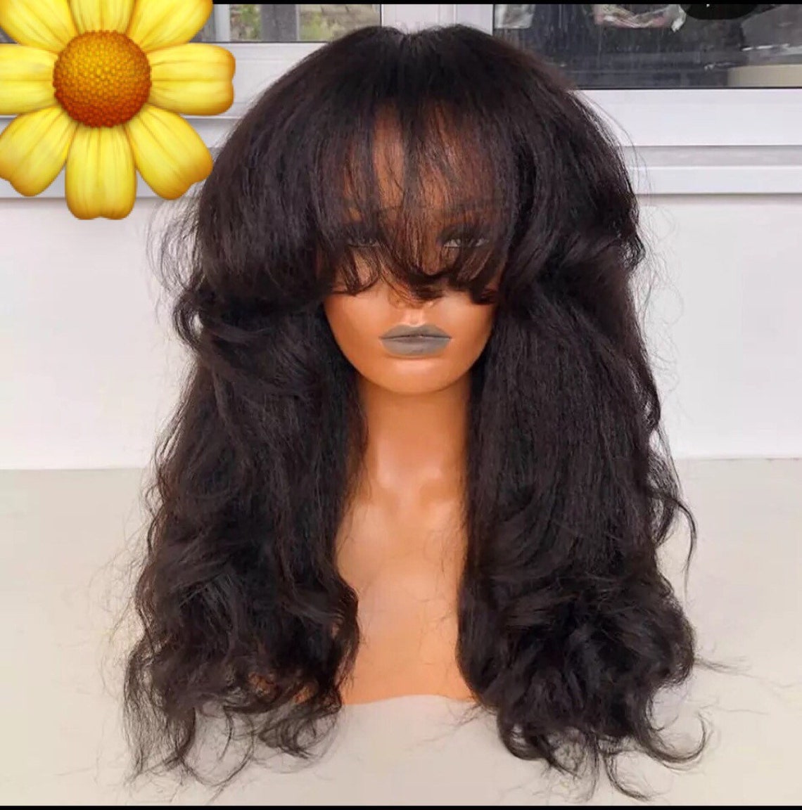 Kinky straight with with bangs in 16 inches. Machine sewn wig Etsy