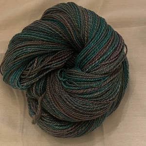 Handspun yarn, merino and silk, DK weight teal and grey two ply
