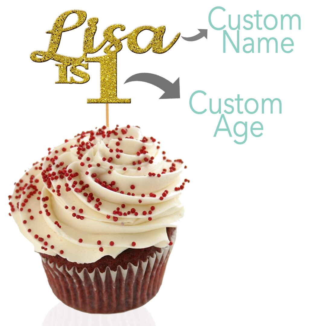 Personalize Custom Name Cupcake Toppers, Custom Age Party, Happy