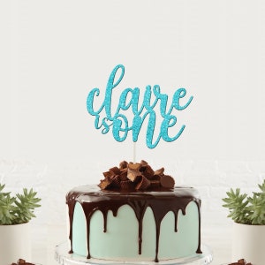 Personalized Cake topper - One Year old - First Birthday Cake topper - Glitter
